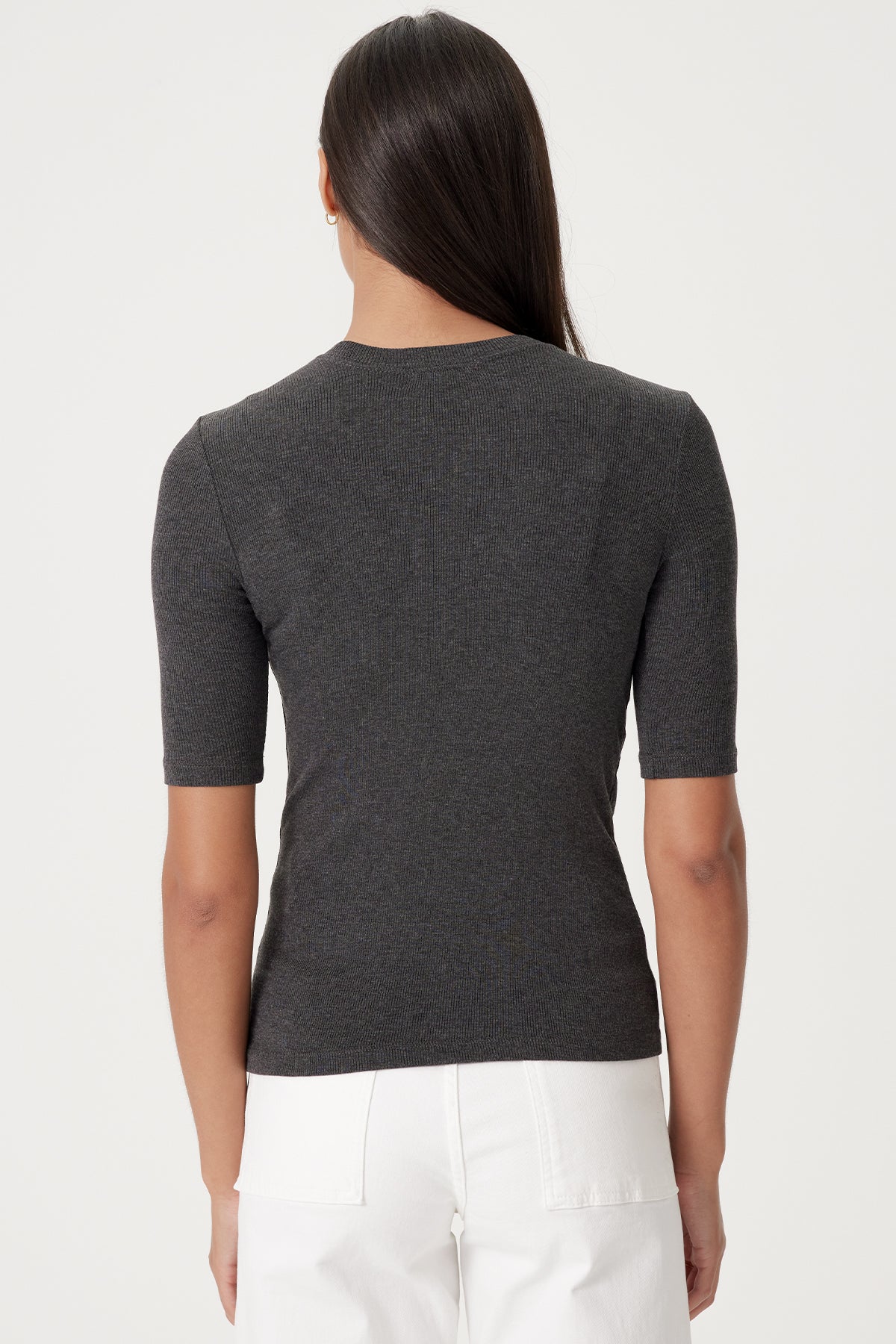 Half Sleeve Ribbed Tee - Goldie LeWinter #color_charcoal heather