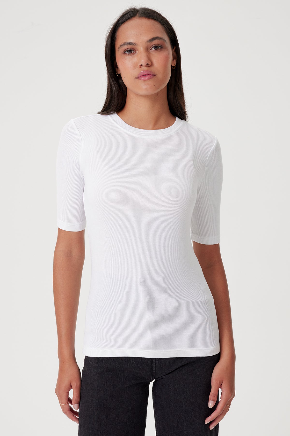 Half Sleeve Ribbed Tee - Goldie LeWinter #color_white
