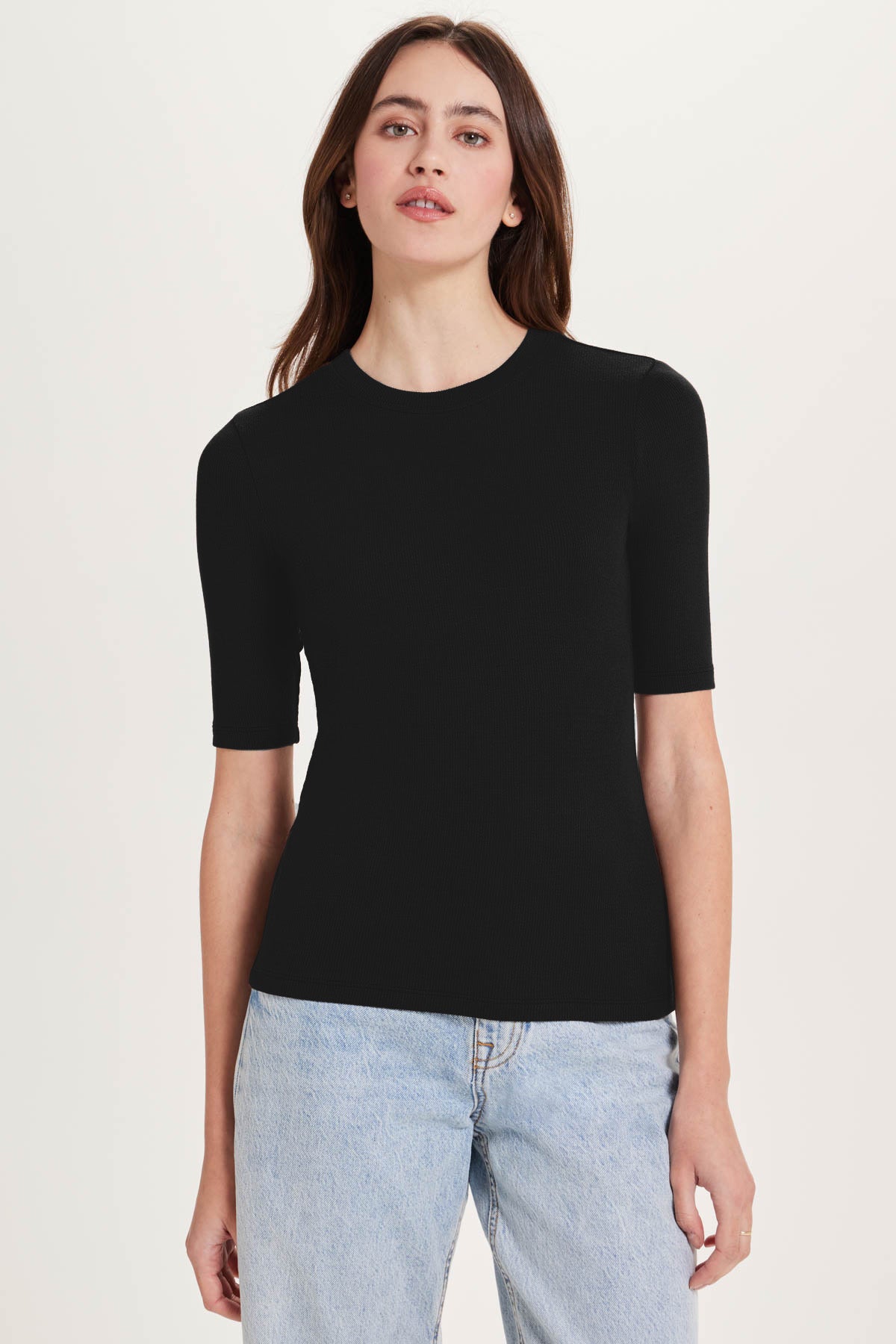 Half Sleeve Ribbed Tee - Goldie LeWinter #color_black
