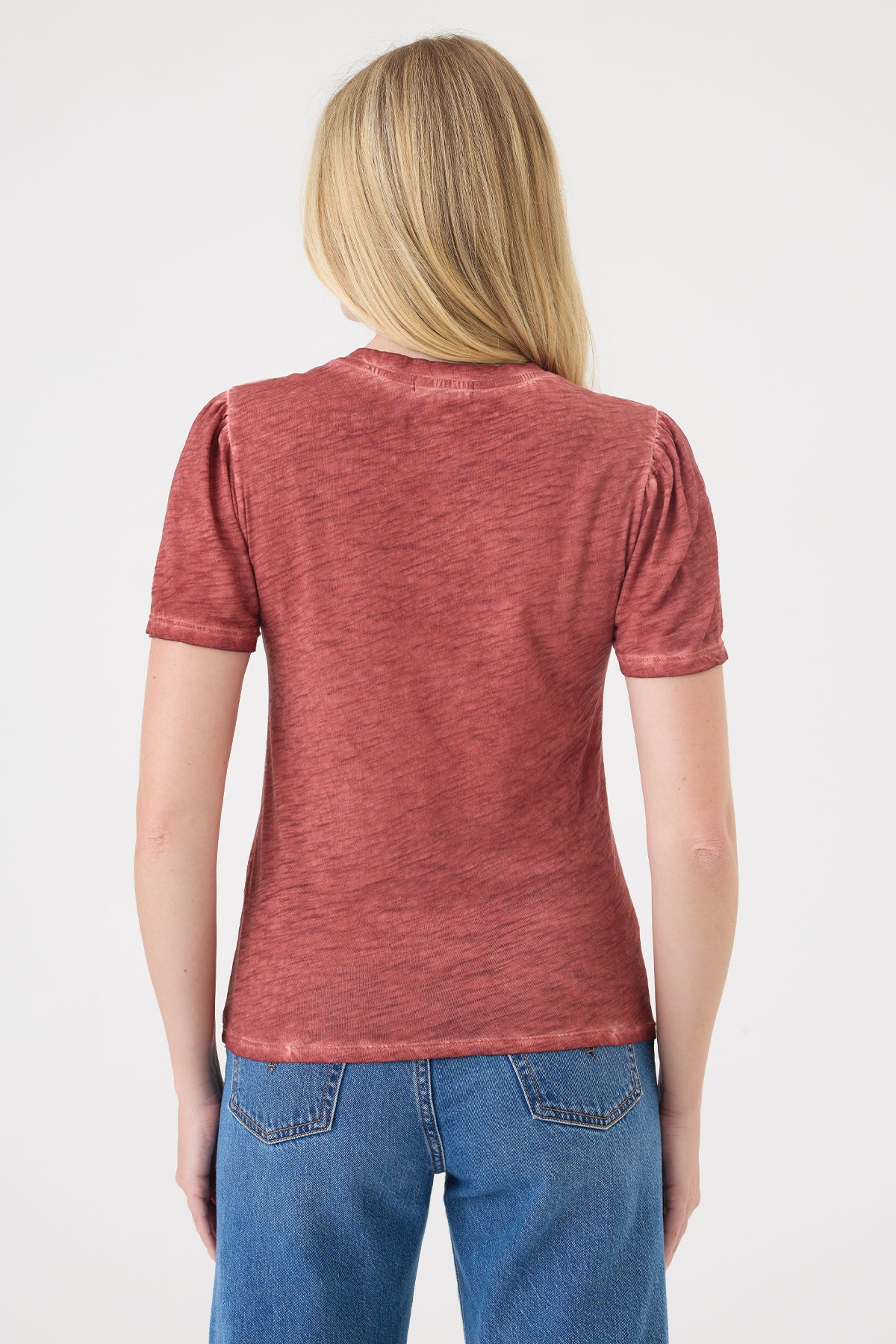 Vintage Wash Flutter Sleeve V Neck Tee - Goldie LeWinter #color_chili oil