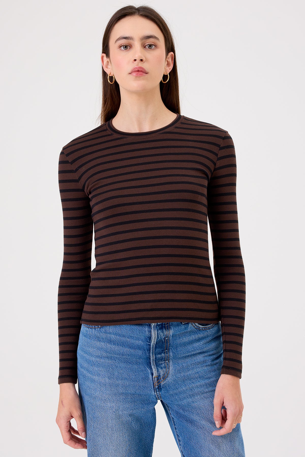 Shadow Stripe Top - Goldie LeWinter #color_coffee / black