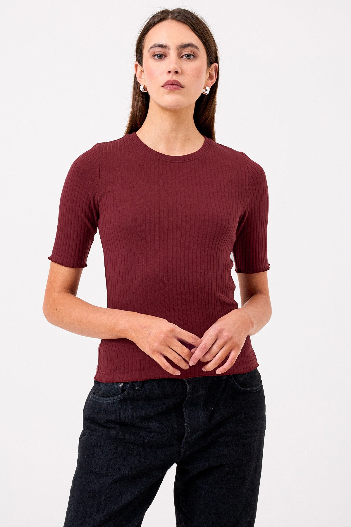 Chelsea Editor Tee - Goldie LeWinter #color_bordeaux - limited edition