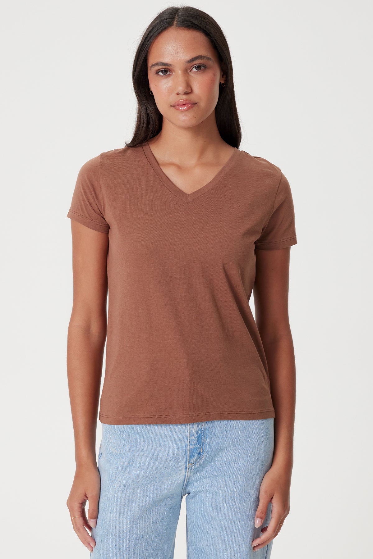 Organic V Neck Boy Tee - Goldie LeWinter #color_cocoa brown