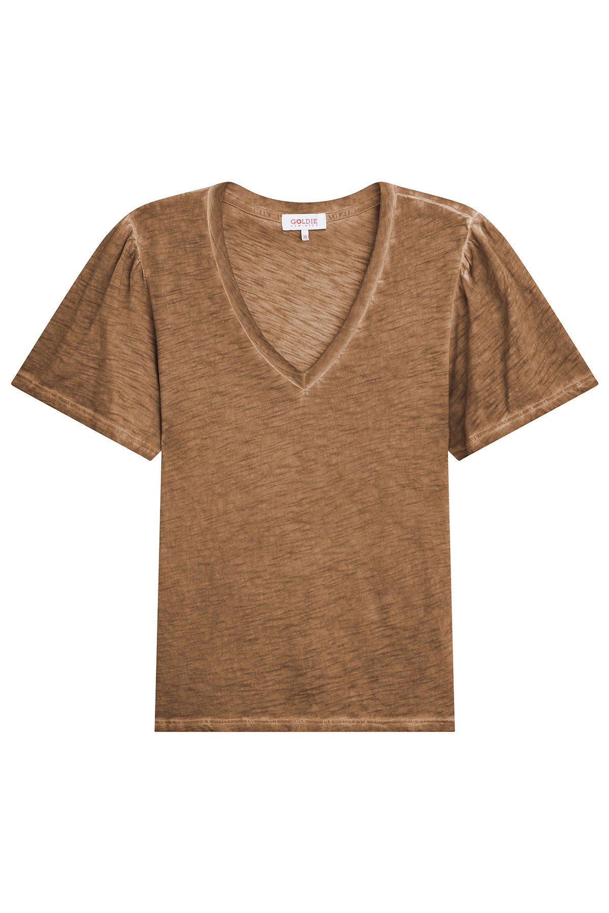 Vintage Wash Flutter Sleeve V Neck Tee - Goldie LeWinter #color_bronze