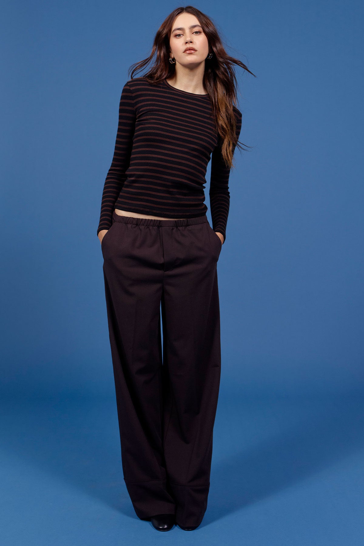Shadow Stripe Top - Goldie LeWinter #color_black / coffee