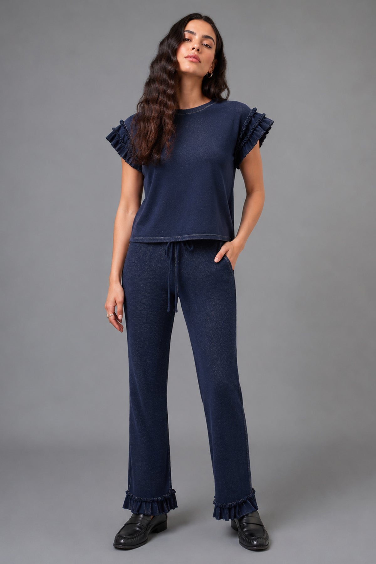 Denim Wash Ruffle Top