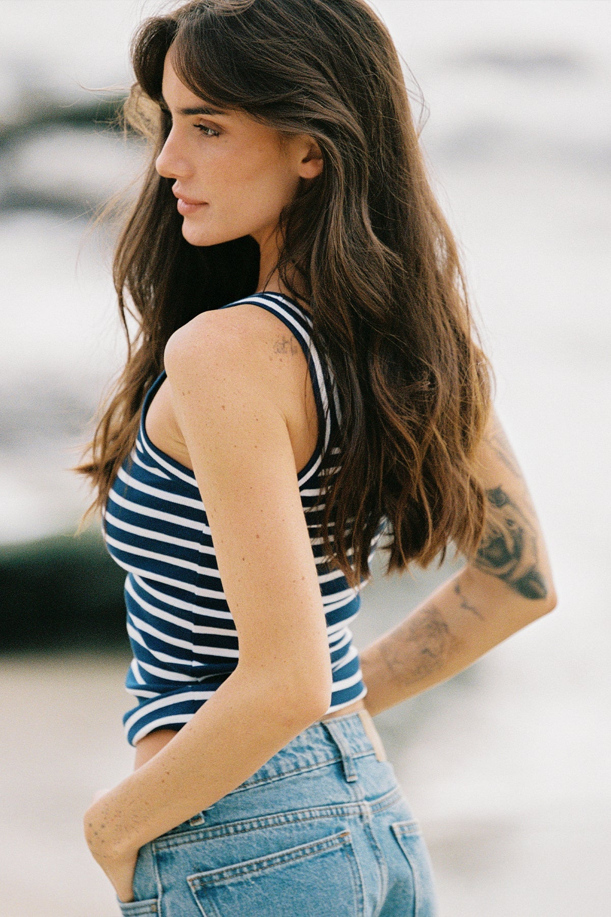 Angeline Striped Tank - Goldie LeWinter #color_estate / white