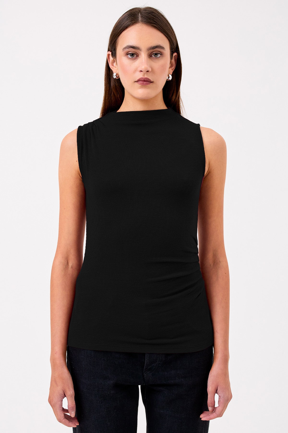 Athena Ribbed Draped Shell - Goldie LeWinter #color_black