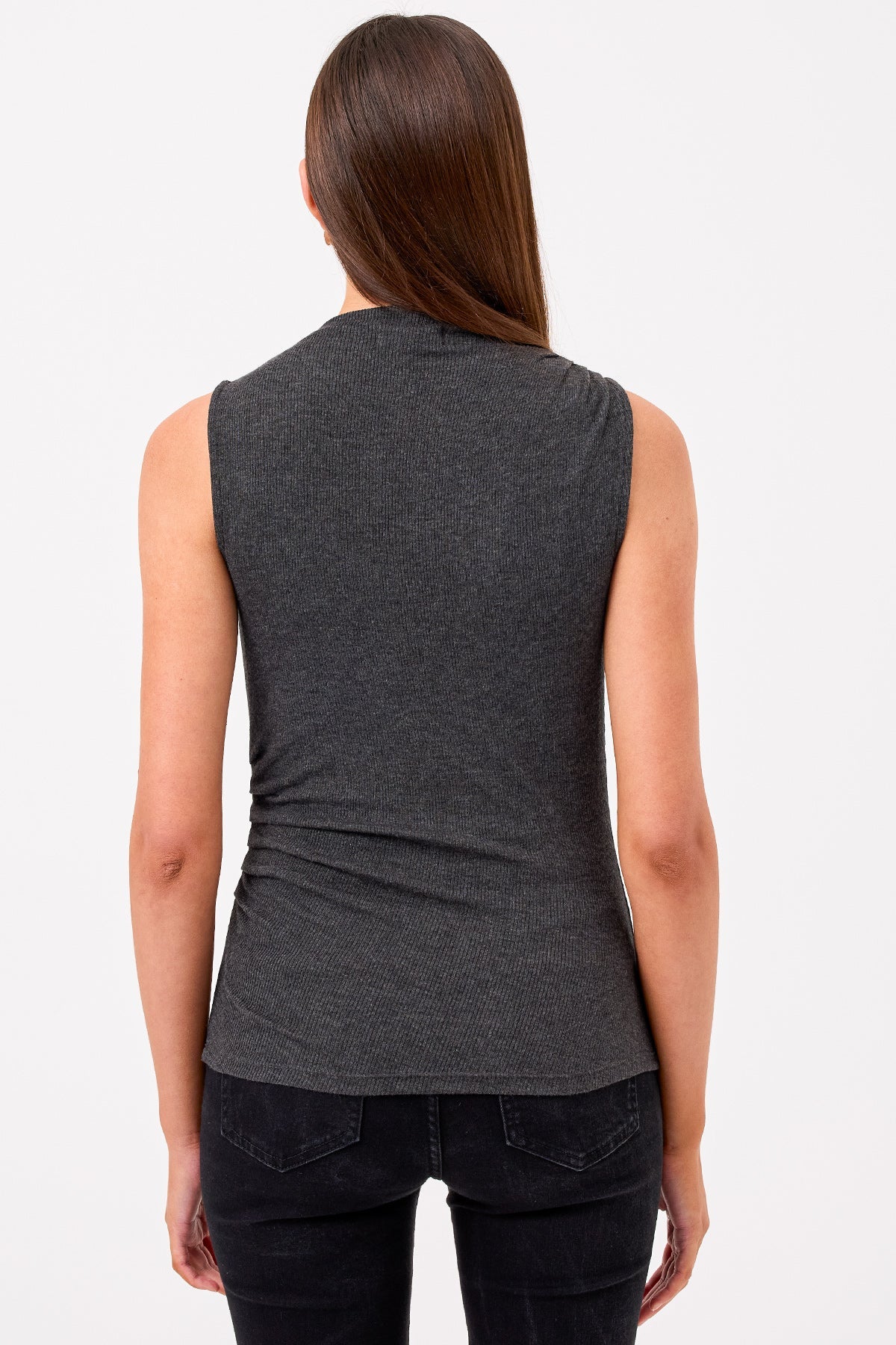 Athena Ribbed Draped Shell - Goldie LeWinter #color_charcoal heather