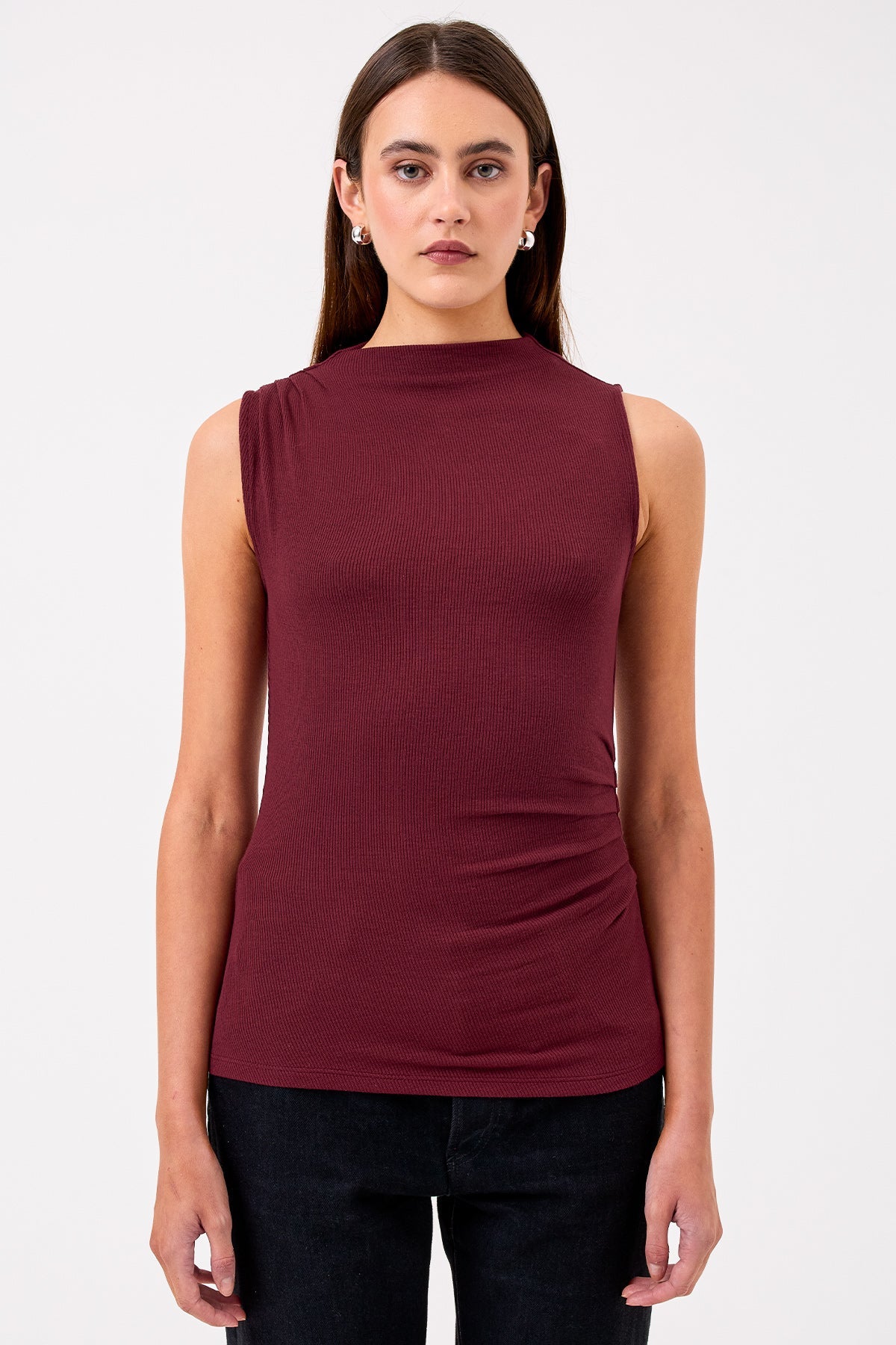 Athena Ribbed Draped Shell - Goldie LeWinter #color_bordeaux - limited edition