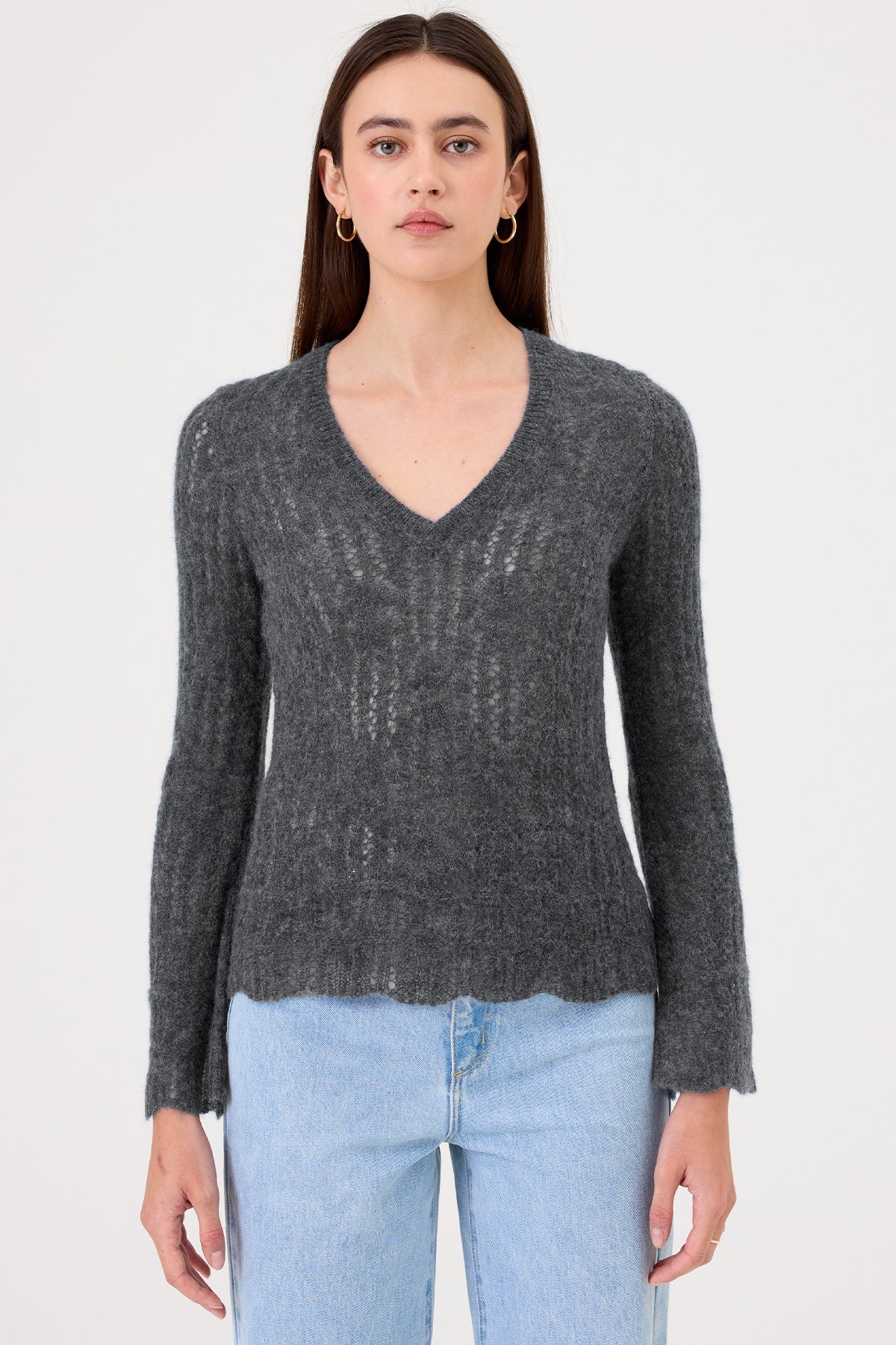 Aurora V Neck Sweater - Goldie LeWinter #color_charcoal heather