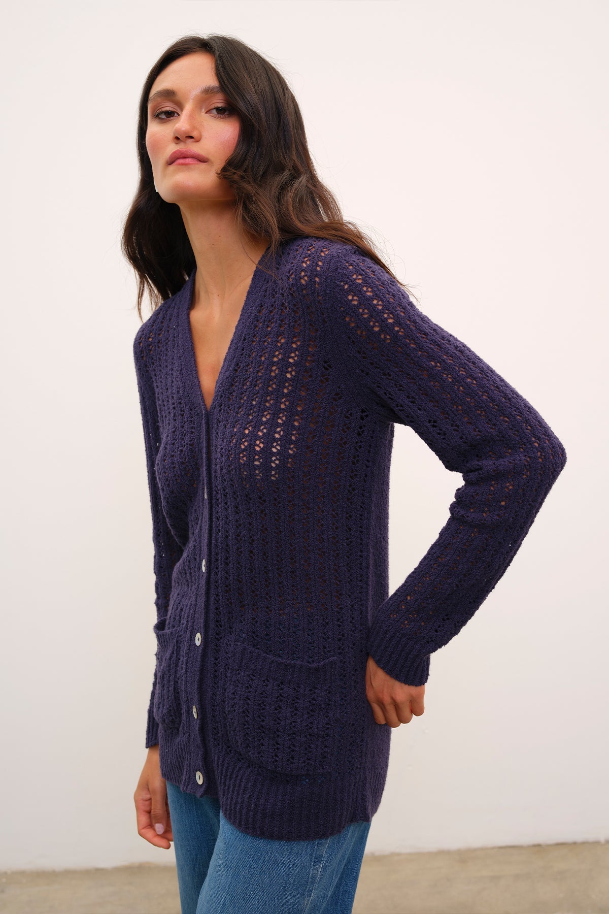 Blake Bouclé Cardigan - Goldie LeWinter #color_navy