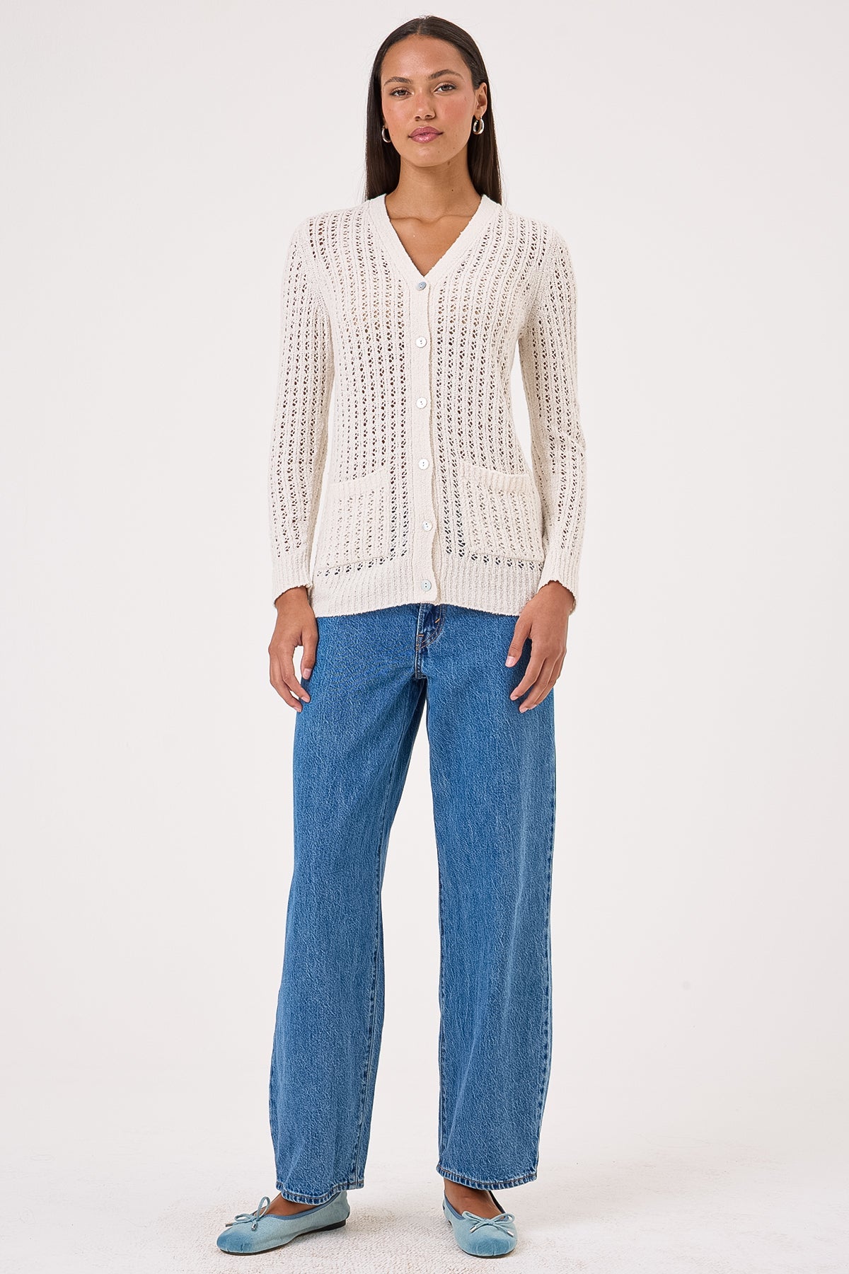 Blake Bouclé Cardigan - Goldie LeWinter #color_white sand