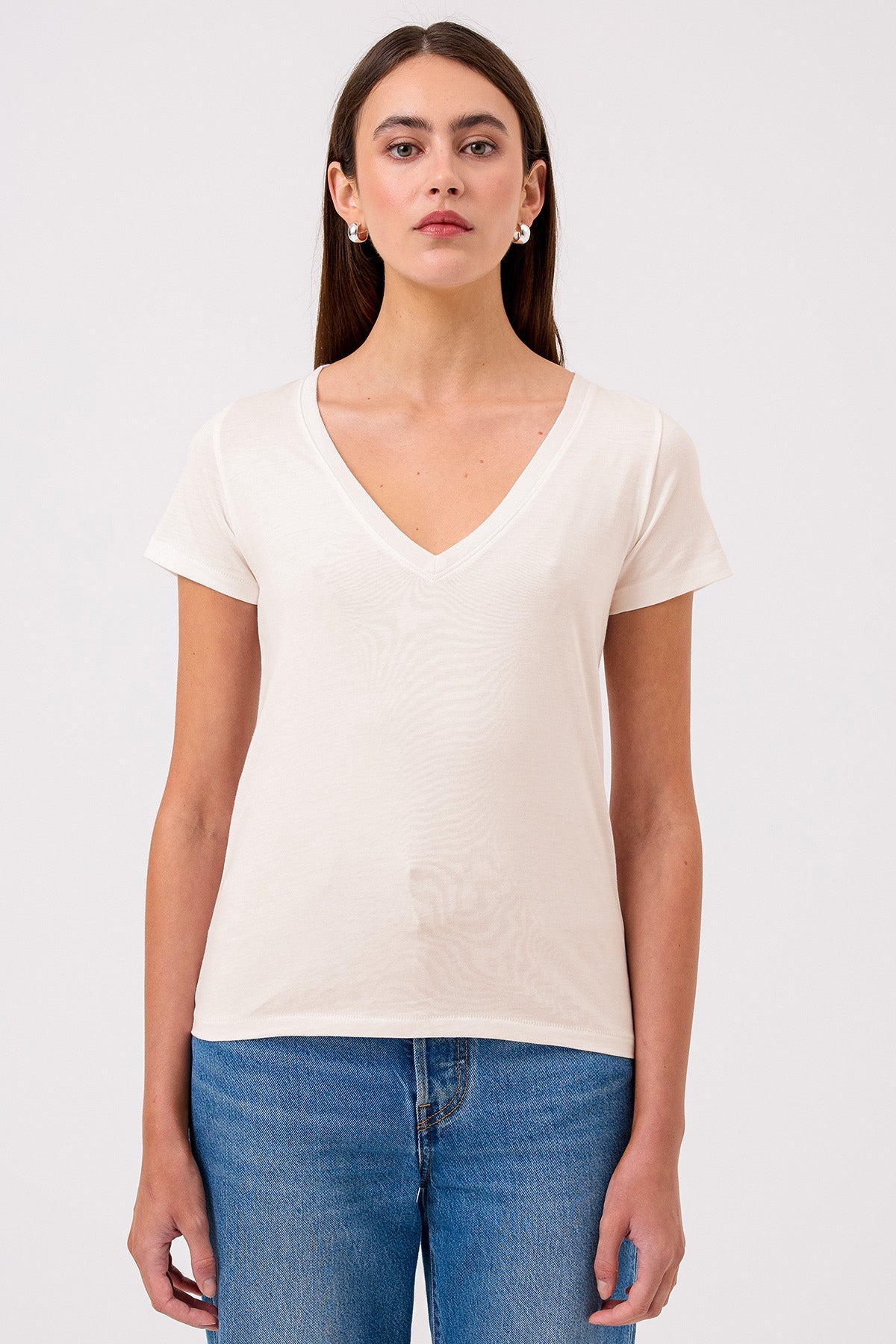 Cleo V Neck Tee - Goldie LeWinter #color_white sand