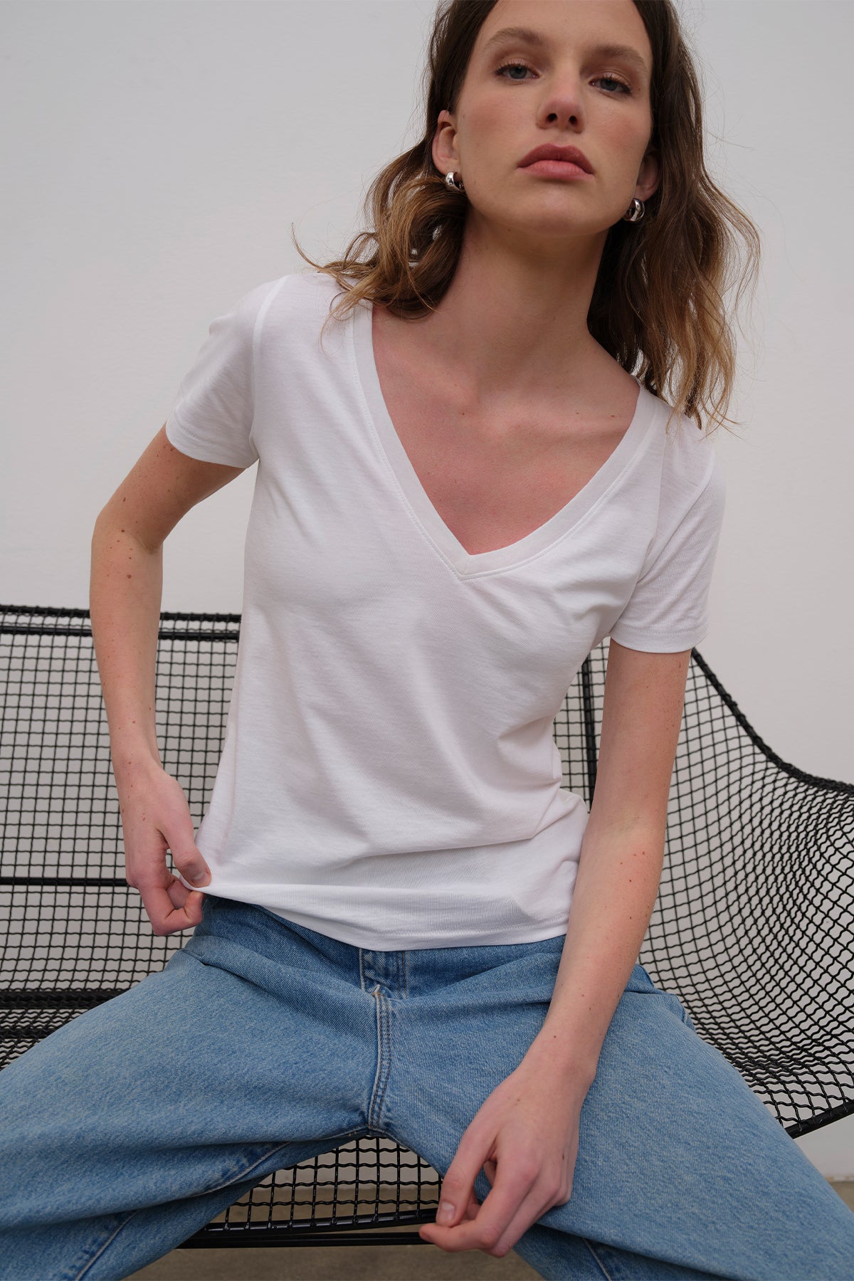 Cleo V Neck Tee - Goldie LeWinter #color_white