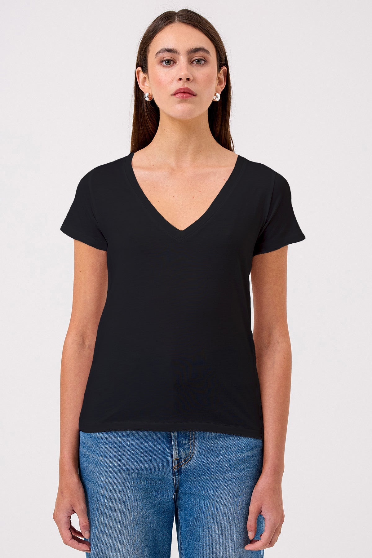 Cleo V Neck Tee - Goldie LeWinter #color_black
