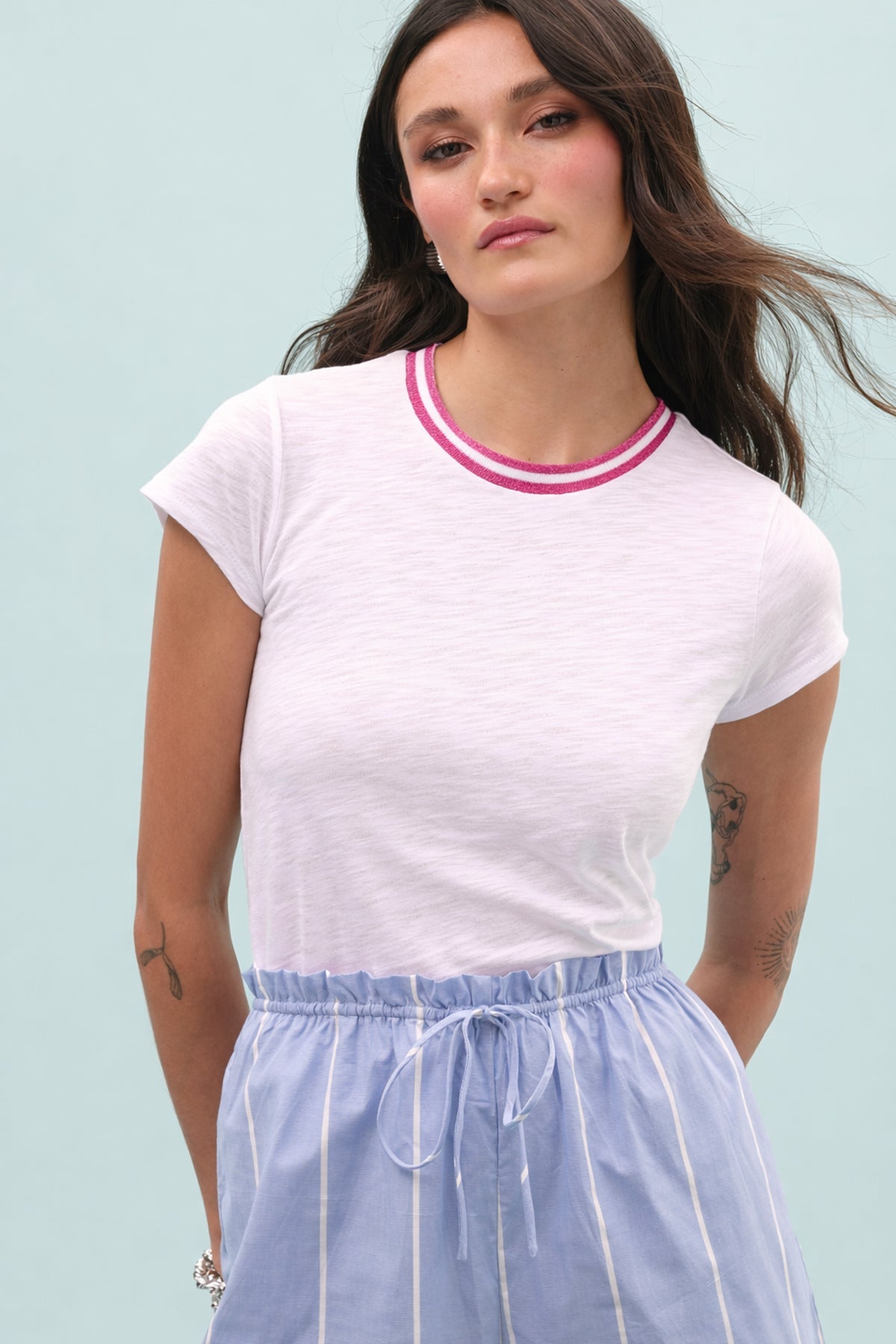 Double Shimmer Tipped Ringer Tee