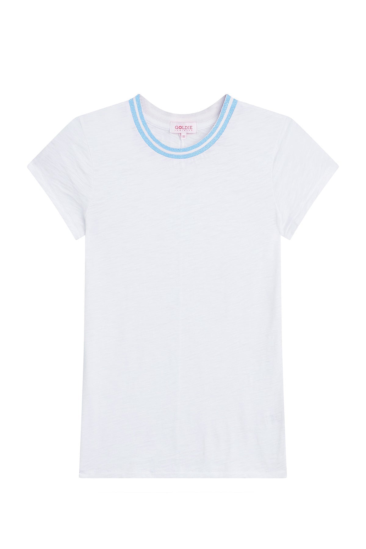 Double Shimmer Tipped Ringer Tee - Goldie LeWinter #color_white / blue