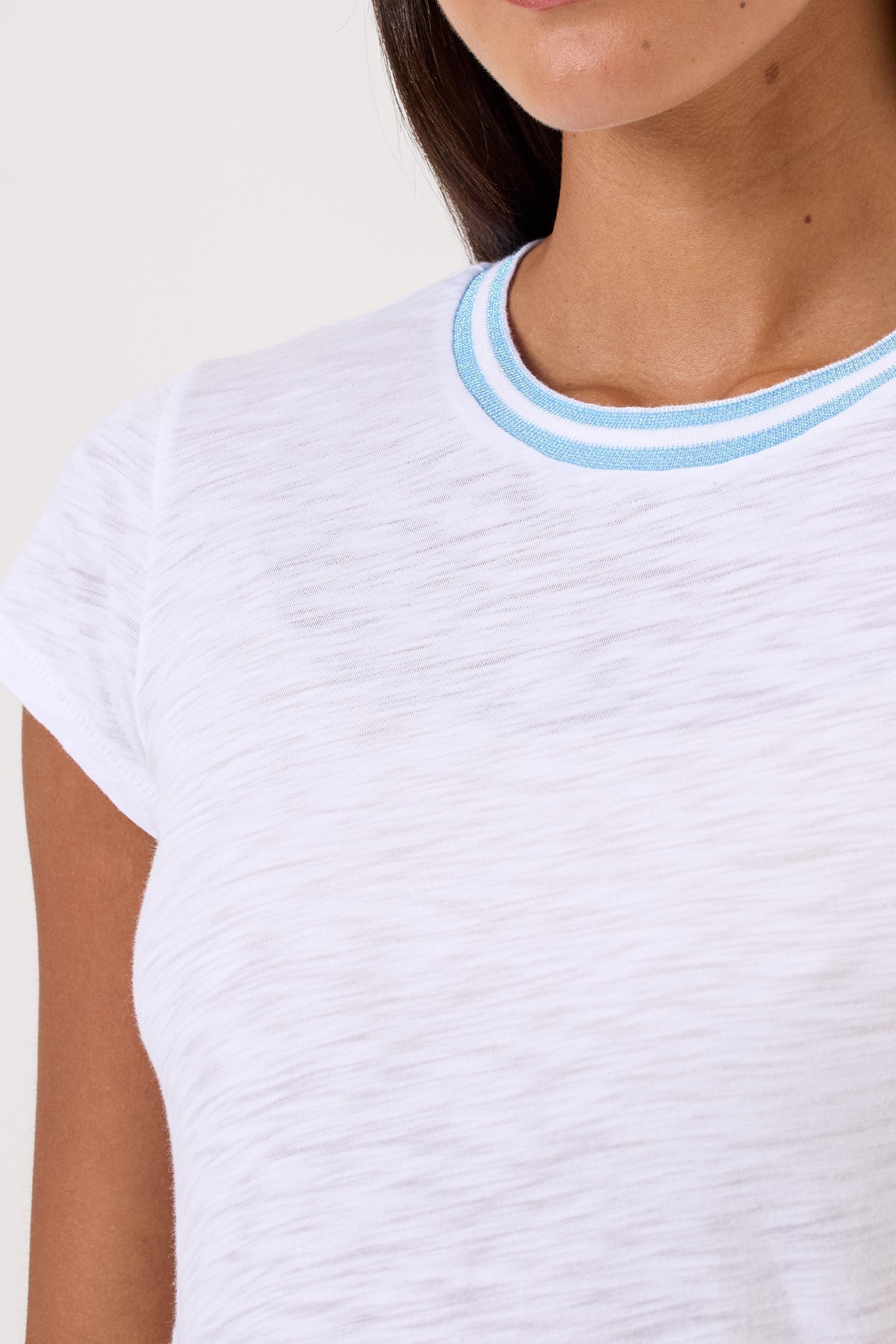 Double Shimmer Tipped Ringer Tee - Goldie LeWinter #color_white / blue