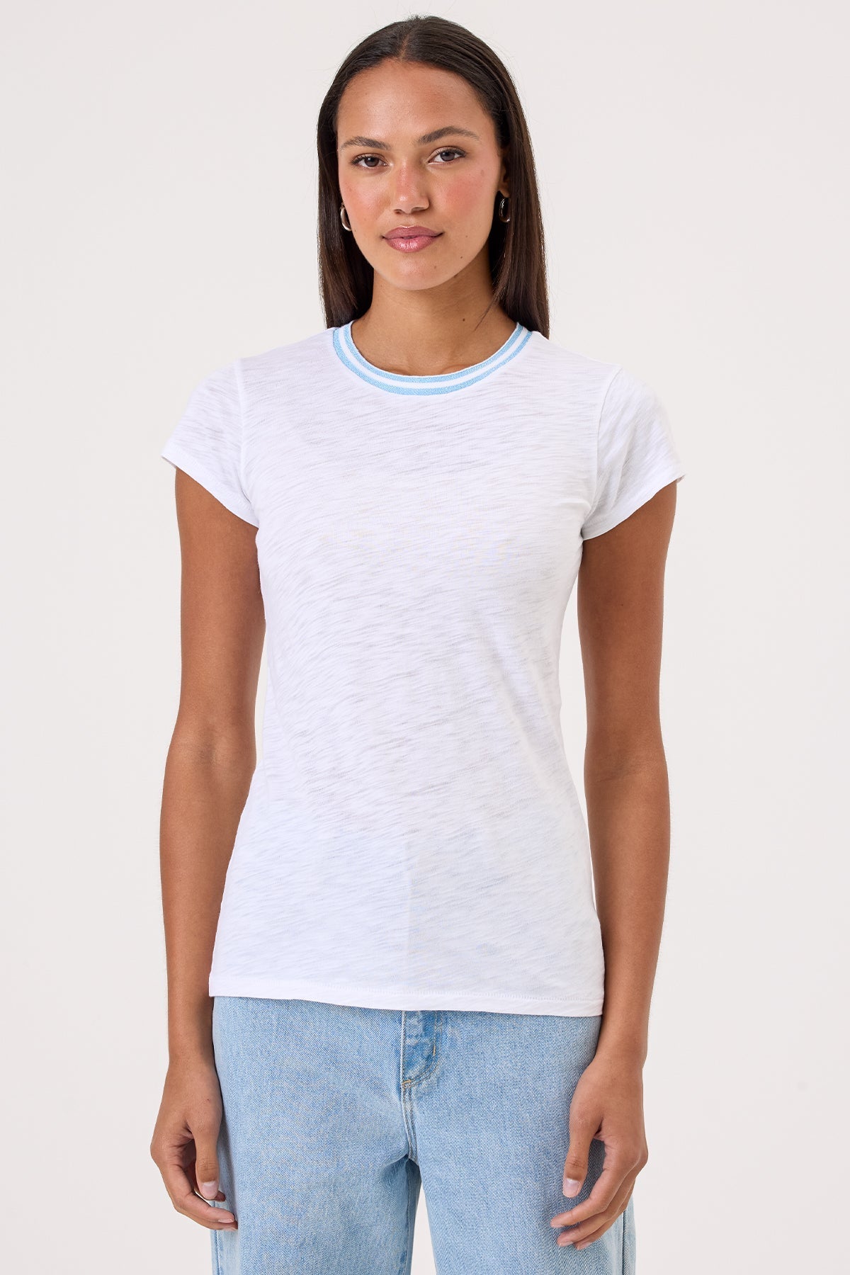 Double Shimmer Tipped Ringer Tee - Goldie LeWinter #color_white / blue