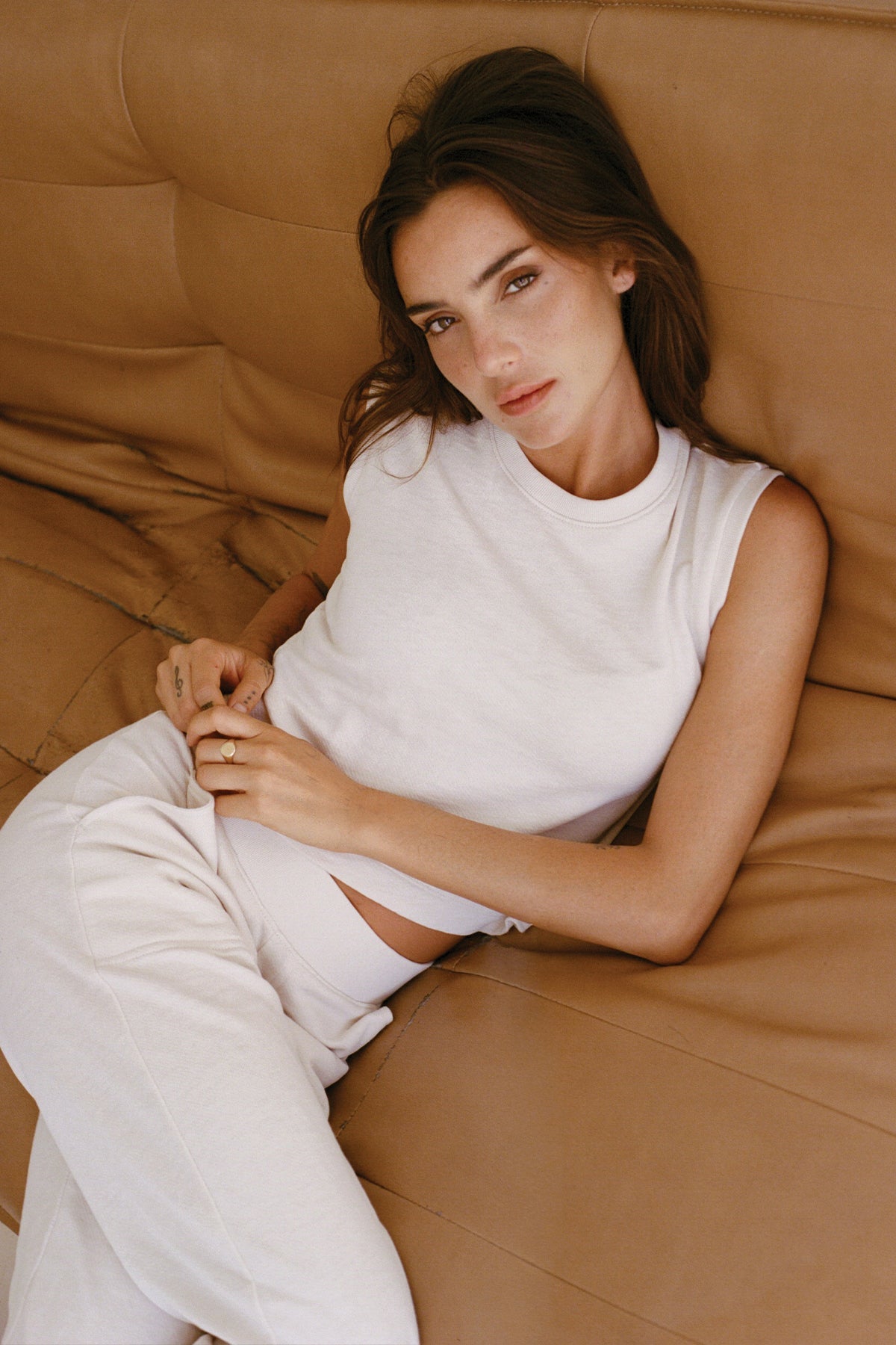 Endless Weekend Sleeveless Sweatshirt - Goldie LeWinter #color_white sand