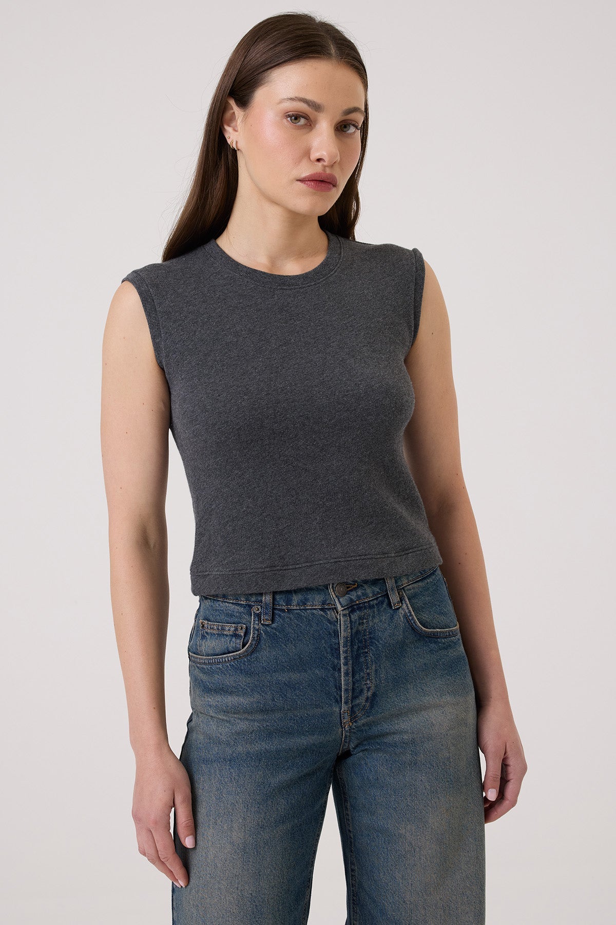 Endless Weekend Sleeveless Sweatshirt - Goldie LeWinter #color_charcoal heather