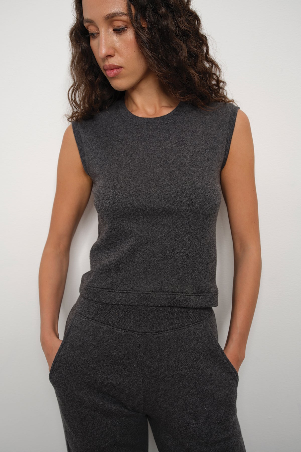 Endless Weekend Sleeveless Sweatshirt - Goldie LeWinter #color_charcoal heather