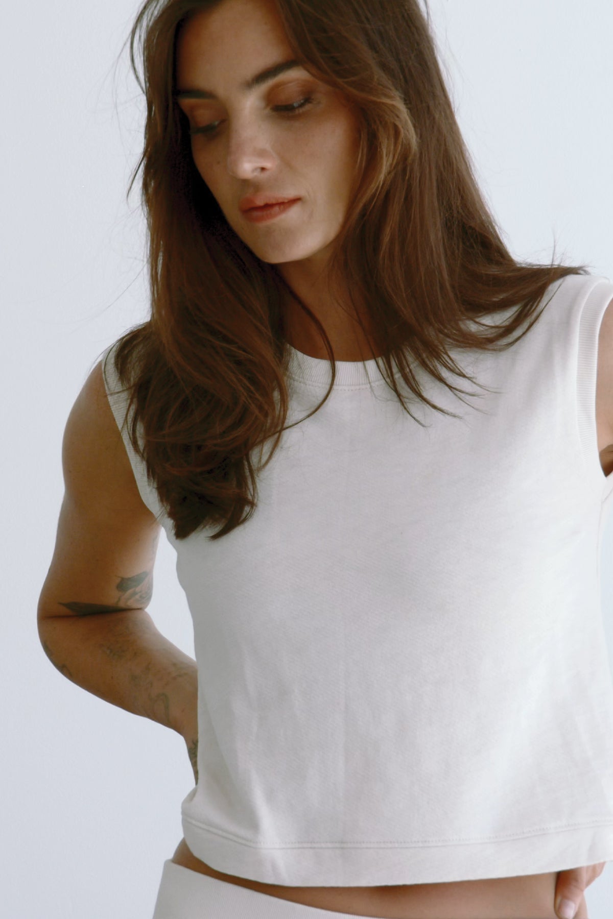 Endless Weekend Sleeveless Sweatshirt - Goldie LeWinter #color_white sand