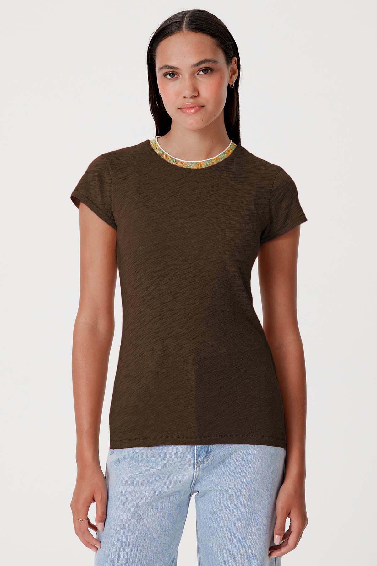 Iridescent Shimmer Ringer Tee - Goldie LeWinter #color_coffee - limited edition