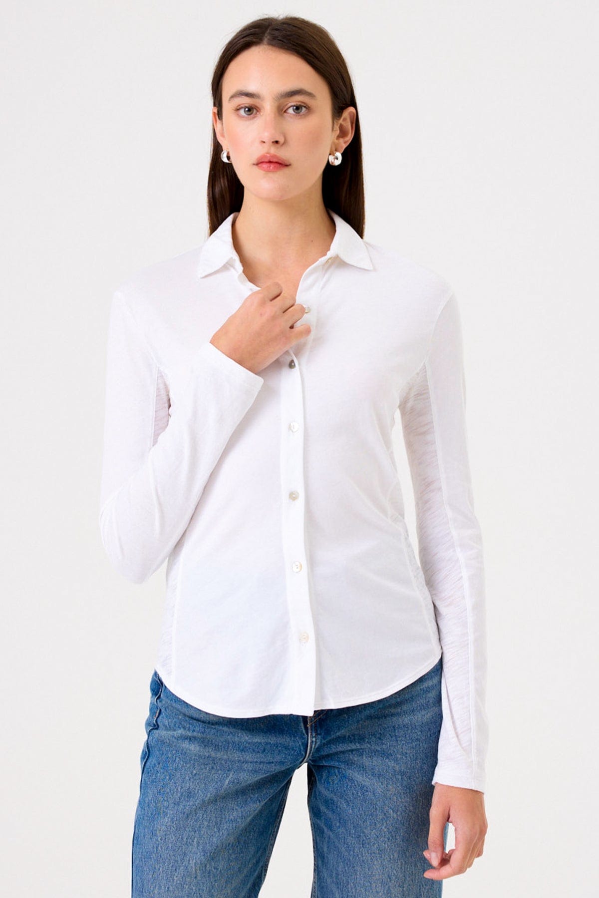 Jersey + Slub Button Down Shirt - Goldie LeWinter #color_white