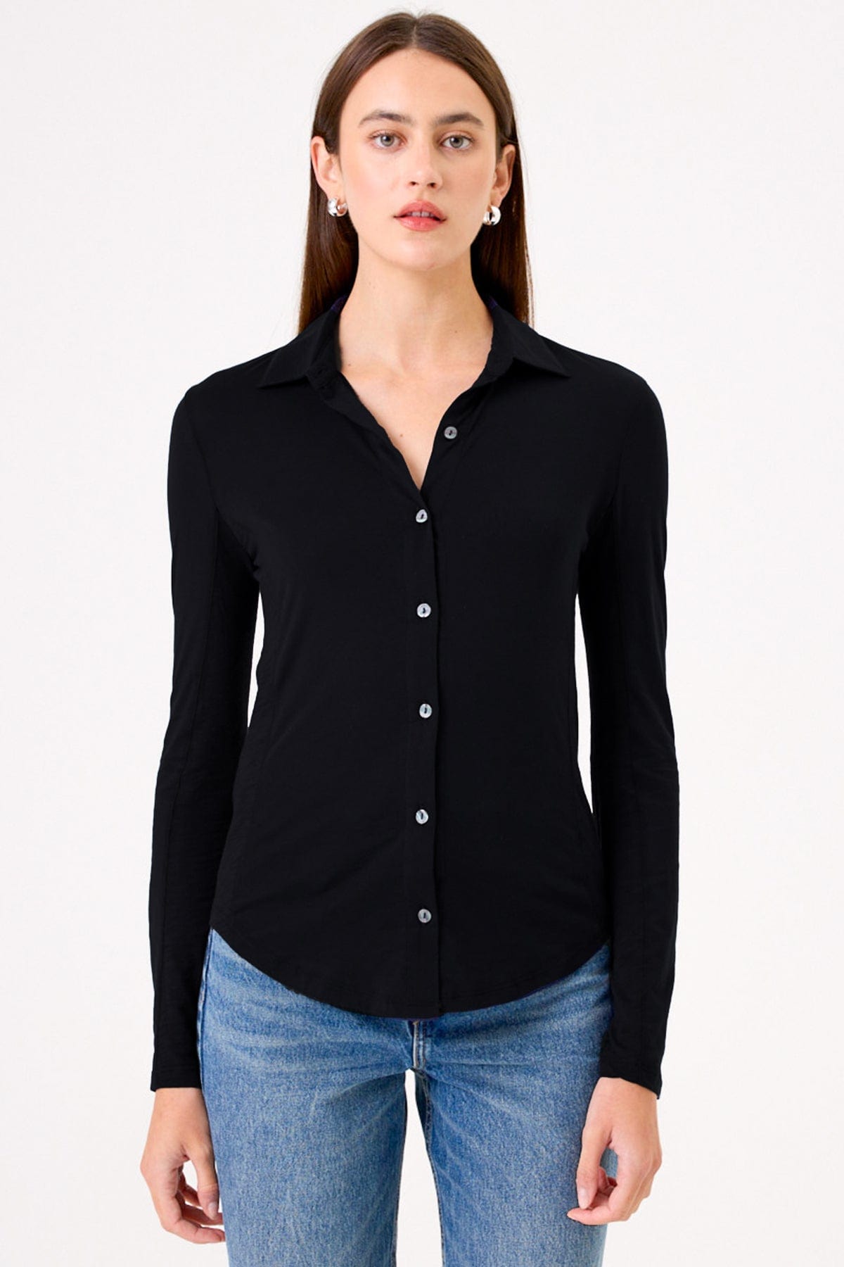 Jersey + Slub Button Down Shirt - Goldie LeWinter #color_black