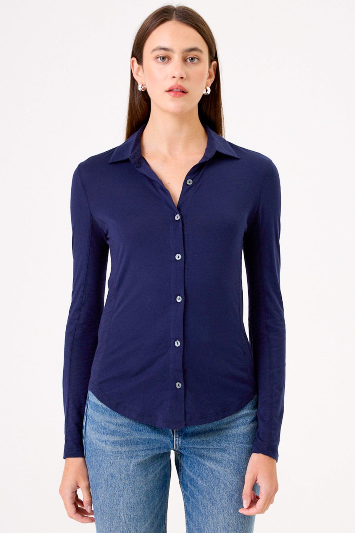 Jersey + Slub Button Down Shirt - Goldie LeWinter #color_navy