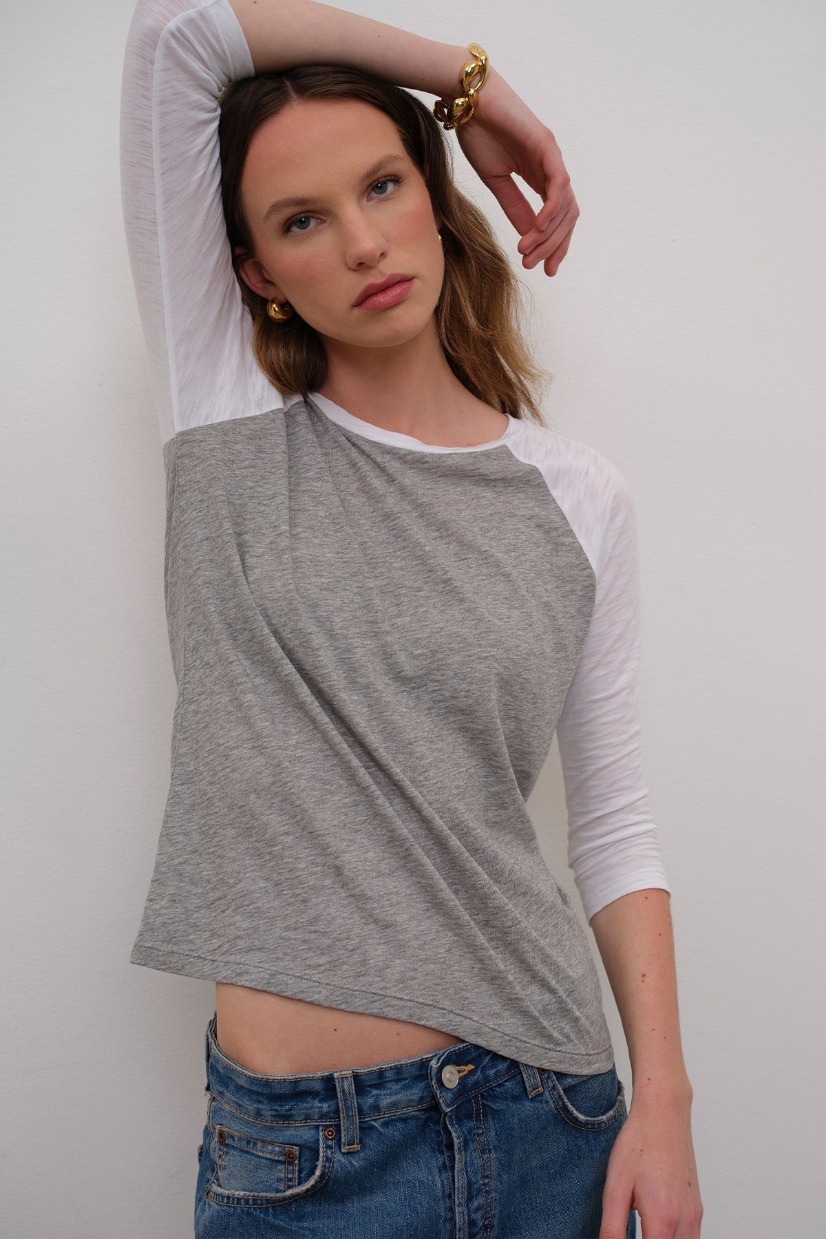 Lexi Baseball Tee - Goldie LeWinter #color_white / gray heather