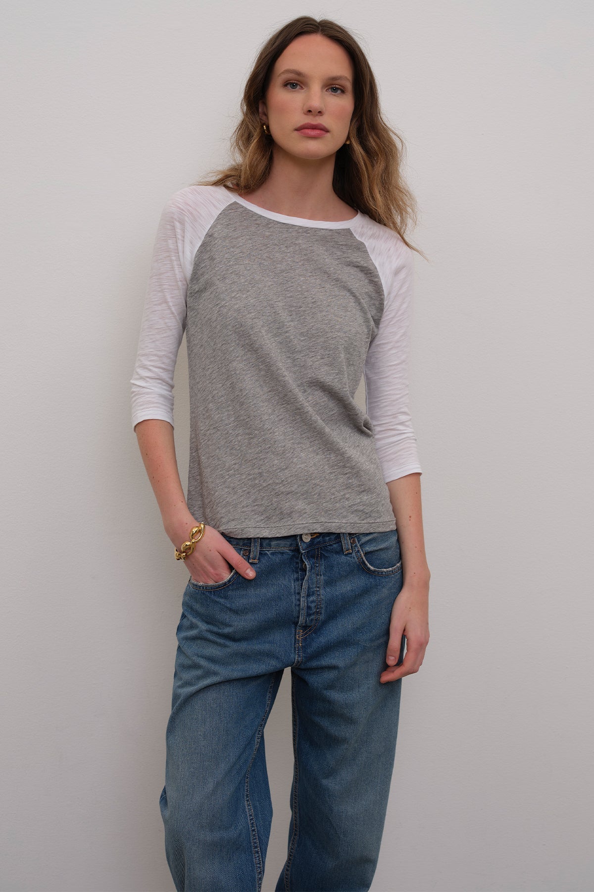 Lexi Baseball Tee - Goldie LeWinter #color_white / gray heather