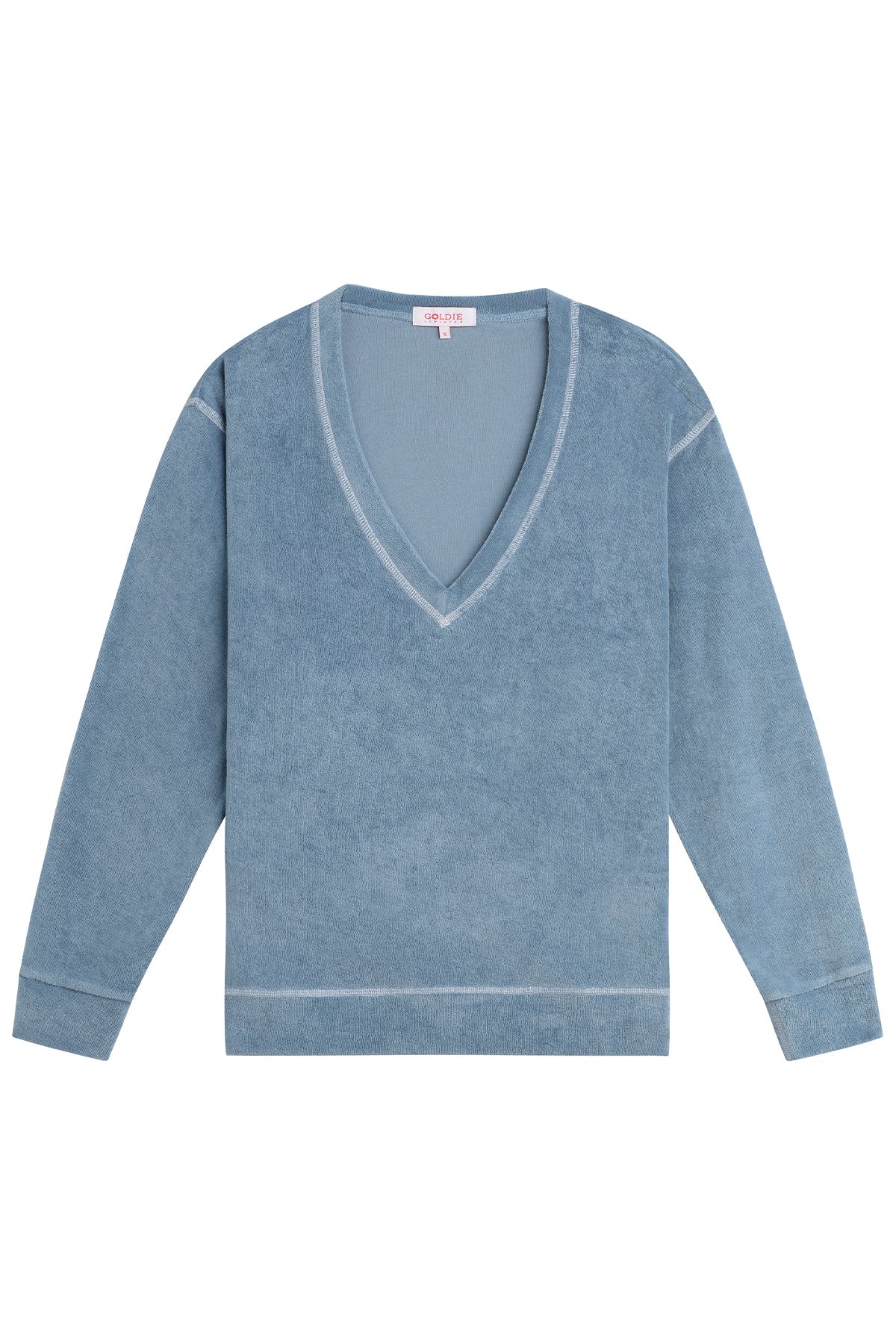 Life of Luxury V Neck Sweatshirt - Goldie LeWinter #color_faded denim - limited edition