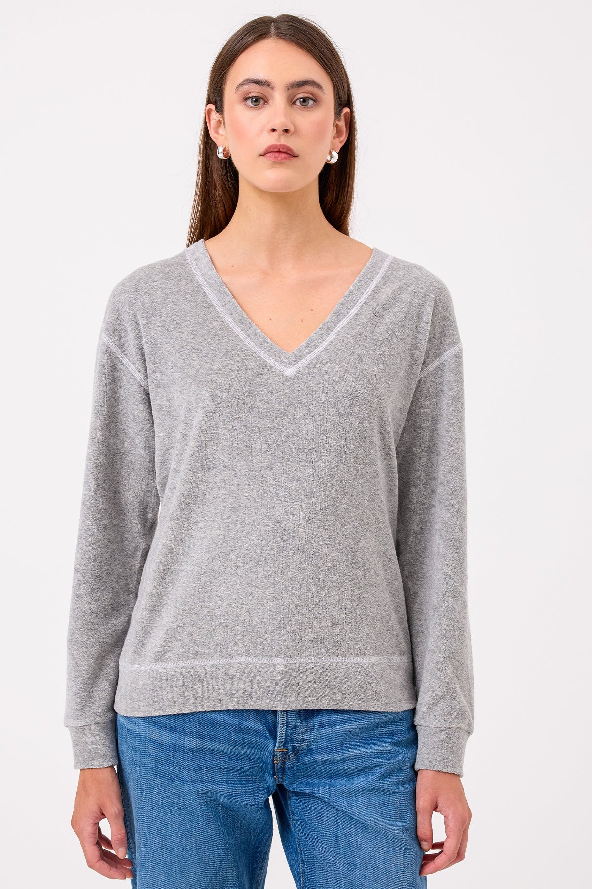 Life of Luxury V Neck Sweatshirt - Goldie LeWinter #color_gray heather
