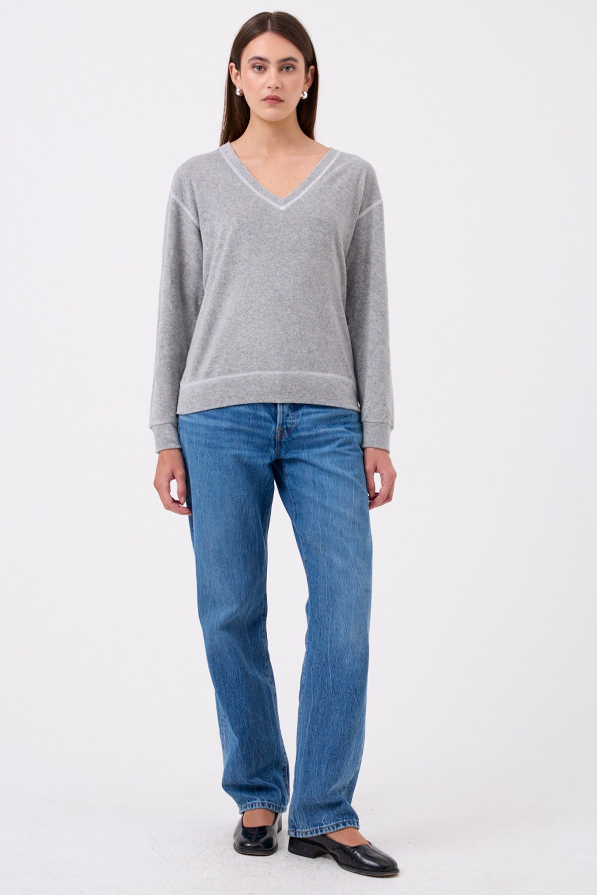 Life of Luxury V Neck Sweatshirt - Goldie LeWinter #color_gray heather