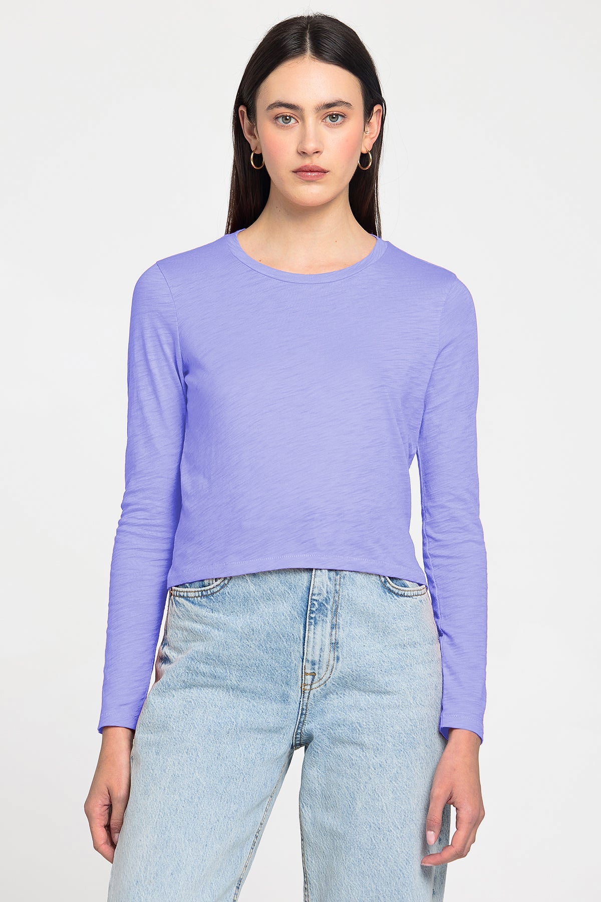 Long Sleeve Cropped Boy Tee - Goldie LeWinter #color_lavendar - limited edition