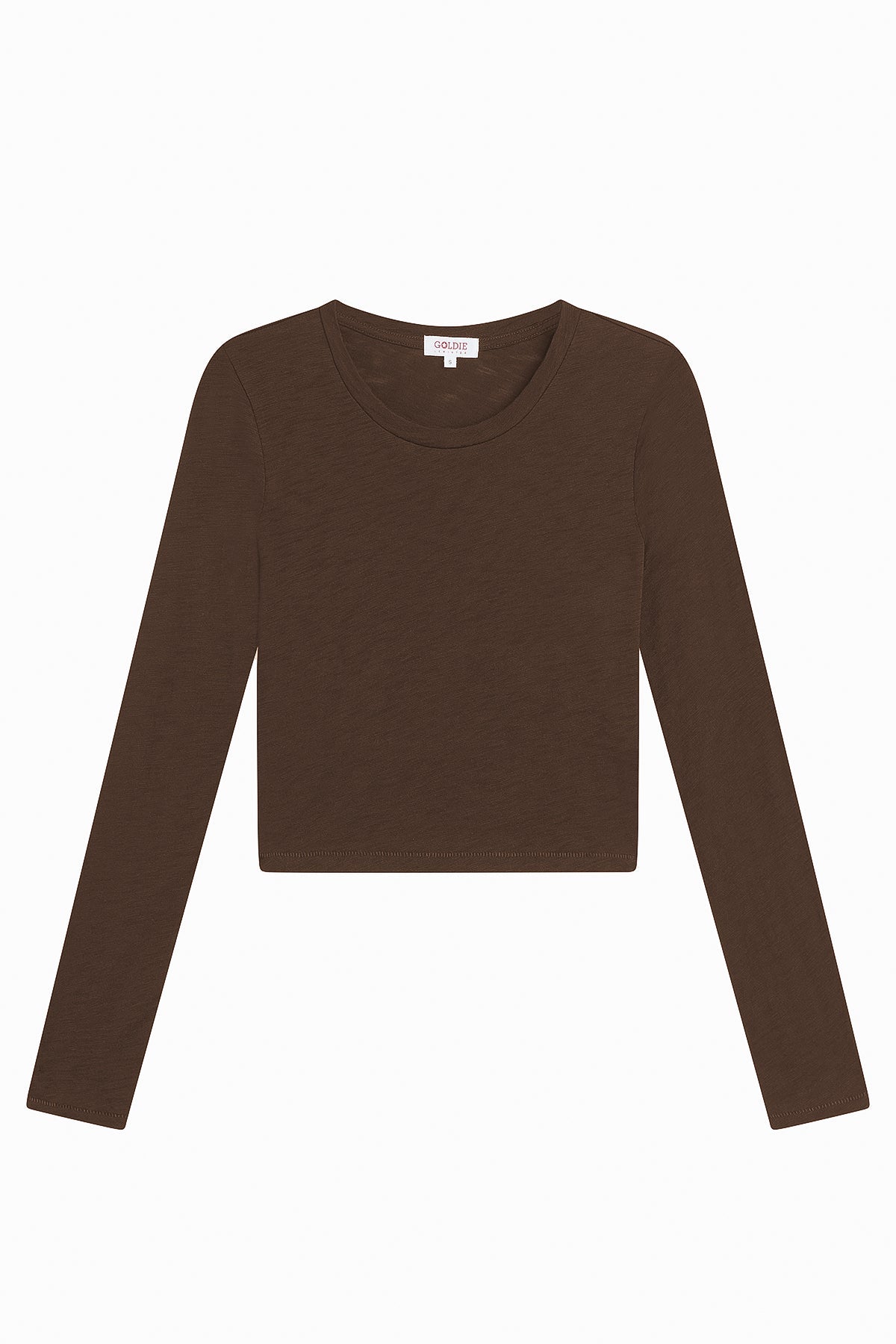 Long Sleeve Cropped Boy Tee - Goldie LeWinter #color_coffee - limited edition