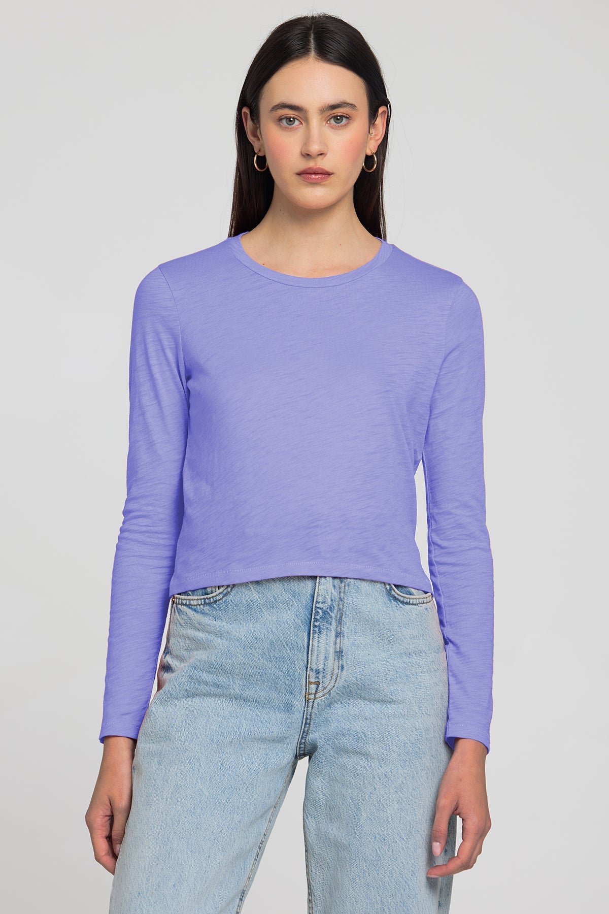Long Sleeve Cropped Boy Tee - Goldie LeWinter #color_lavendar - limited edition