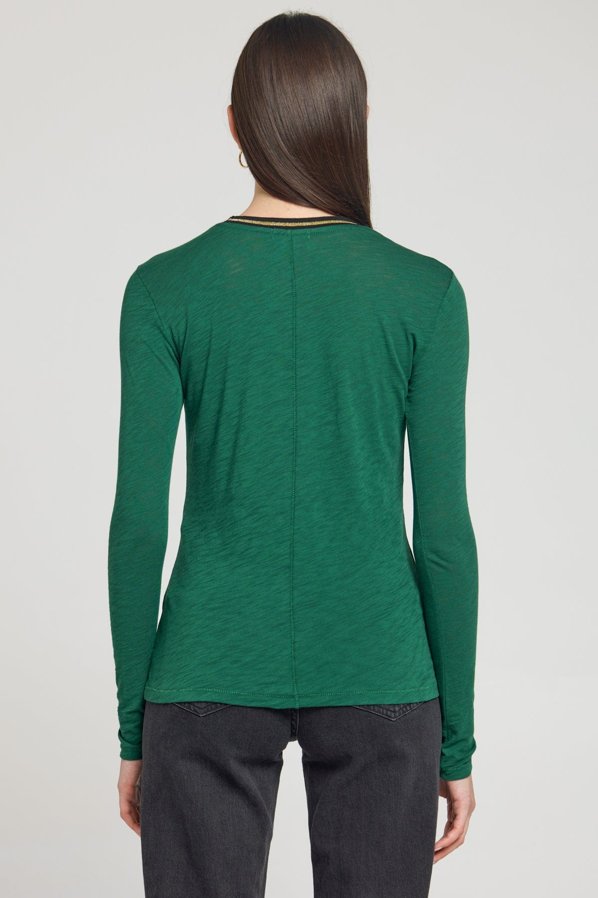 Long Sleeve Metallic Tipped Ringer Tee - Goldie LeWinter