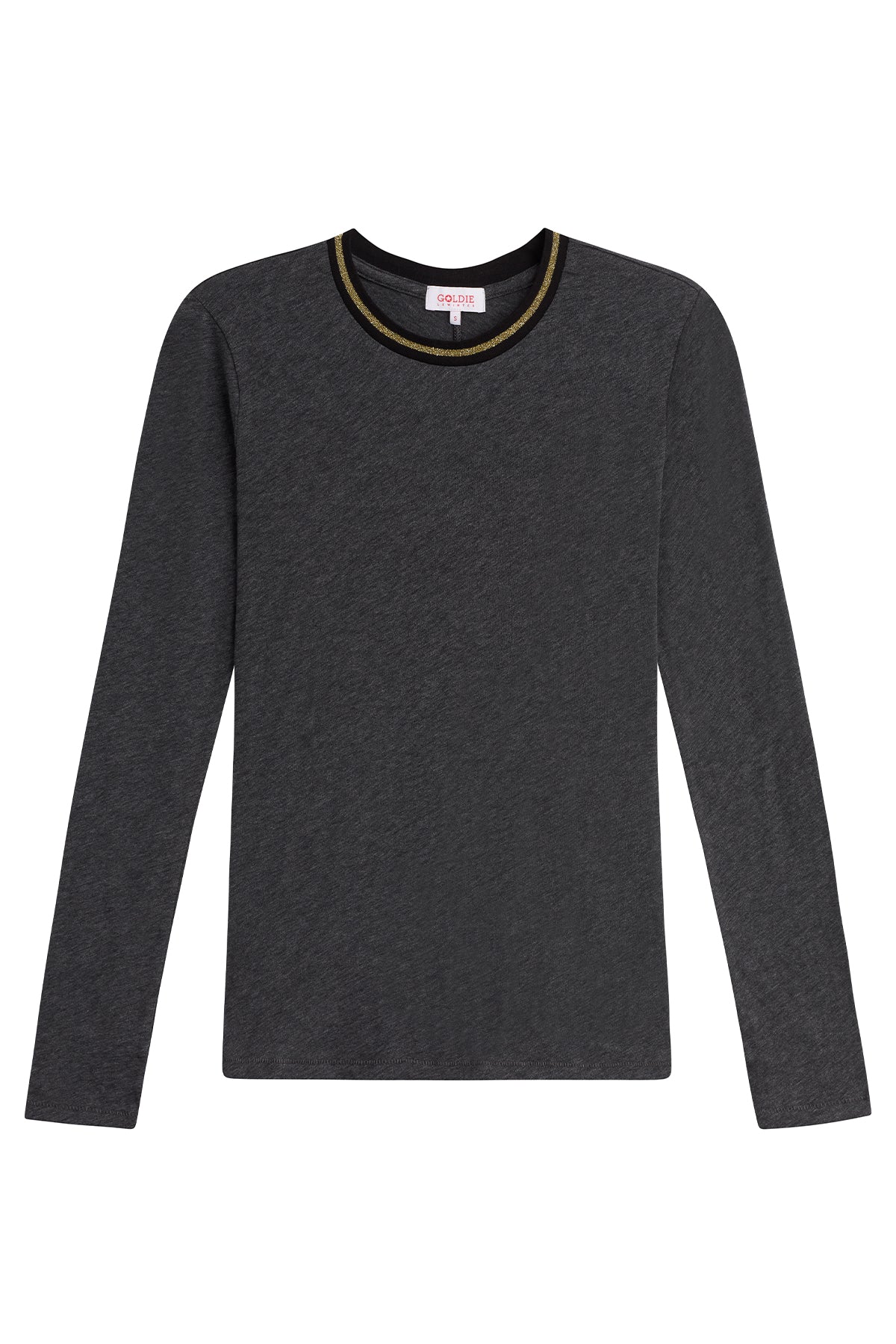 Long Sleeve Metallic Tipped Ringer Tee - Goldie LeWinter #color_charcoal heather