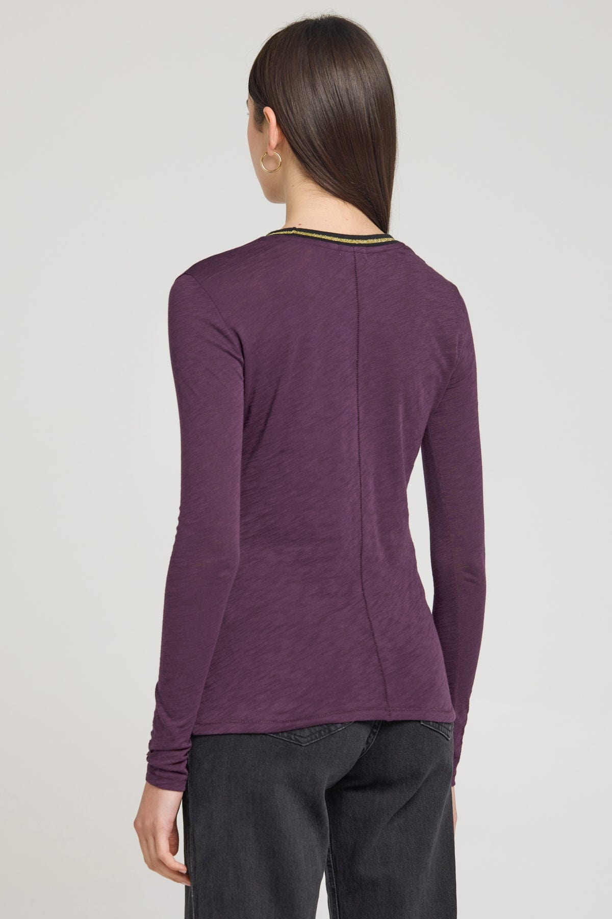 Long Sleeve Metallic Tipped Ringer Tee - Goldie LeWinter