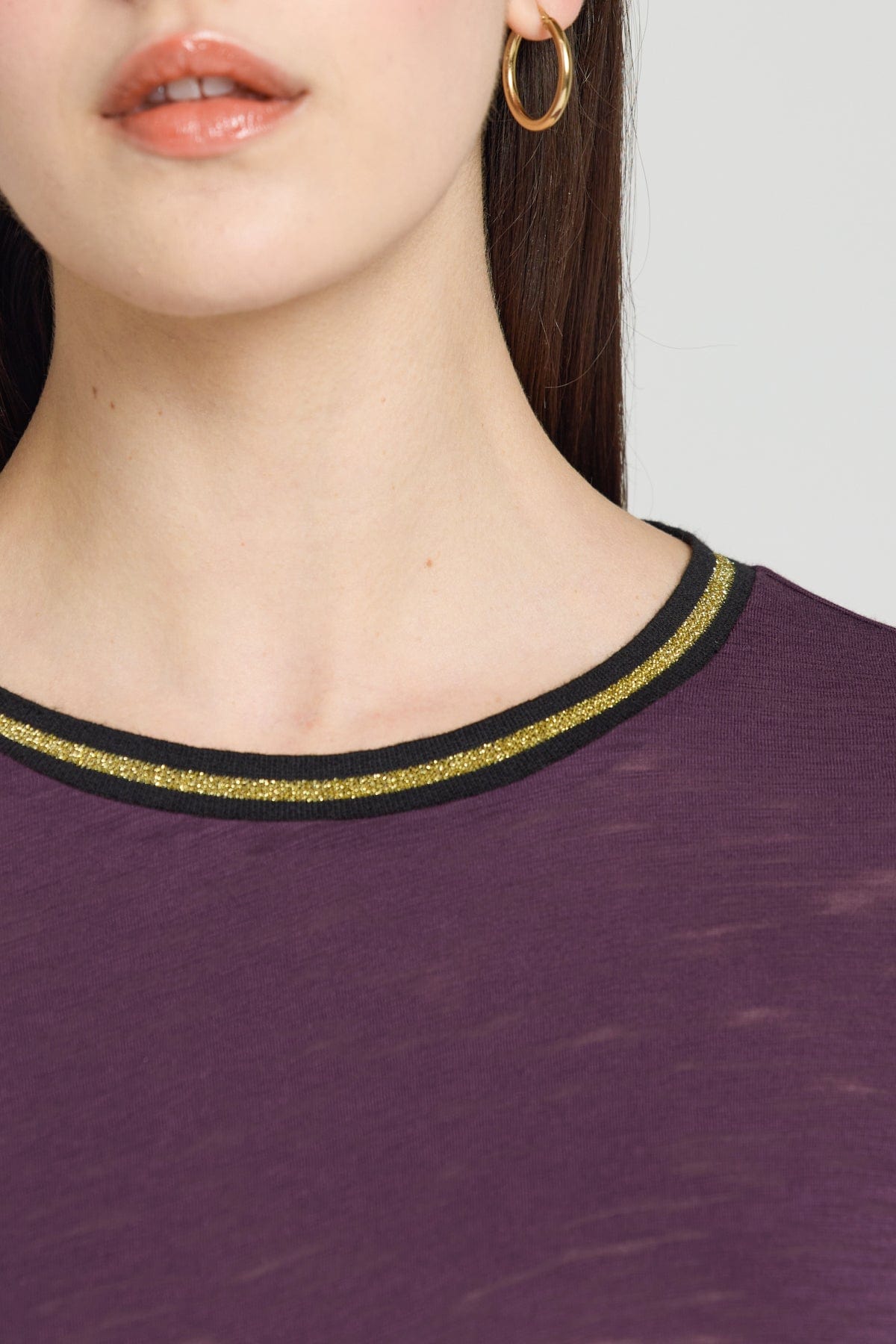 Long Sleeve Metallic Tipped Ringer Tee - Goldie LeWinter