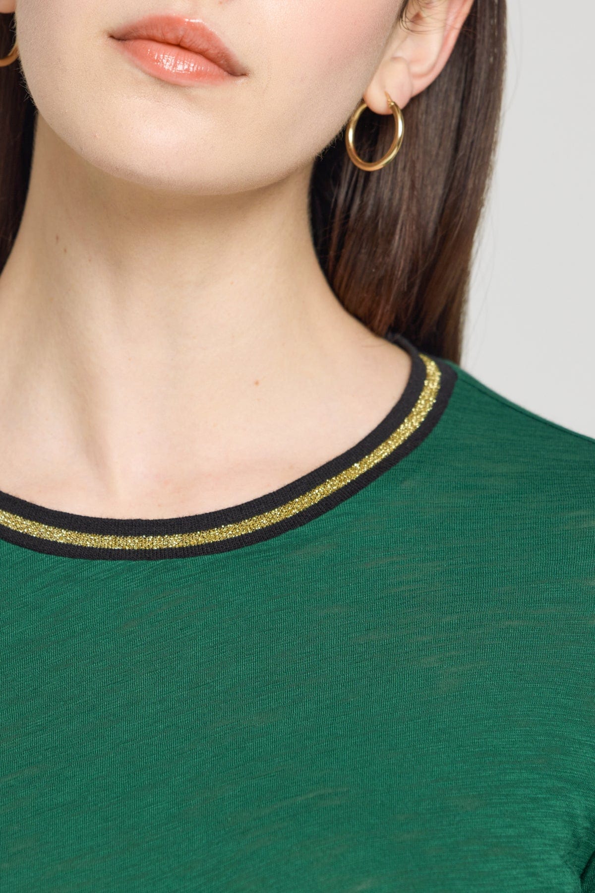 Long Sleeve Metallic Tipped Ringer Tee - Goldie LeWinter