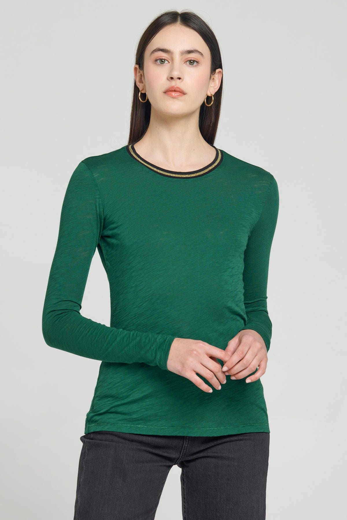 Long Sleeve Metallic Tipped Ringer Tee - Goldie LeWinter