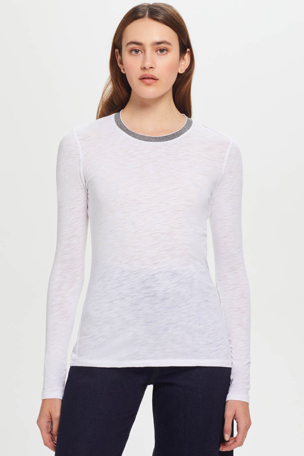 Long Sleeve Pavé Ringer Tee - Goldie LeWinter #color_white