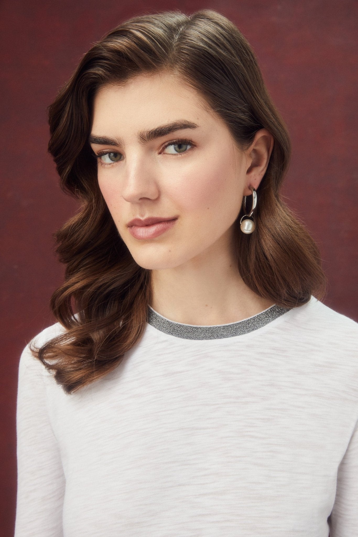 Long Sleeve Pavé Ringer Tee - Goldie LeWinter #color_white