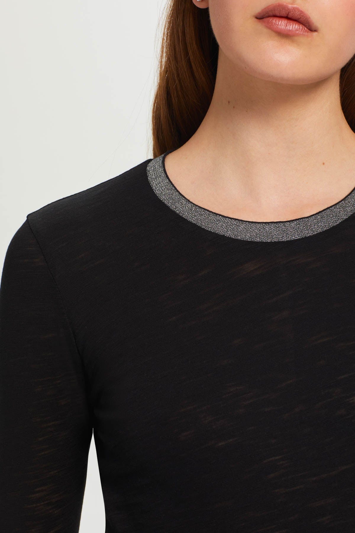 Long Sleeve Pavé Ringer Tee - Goldie LeWinter #color_black
