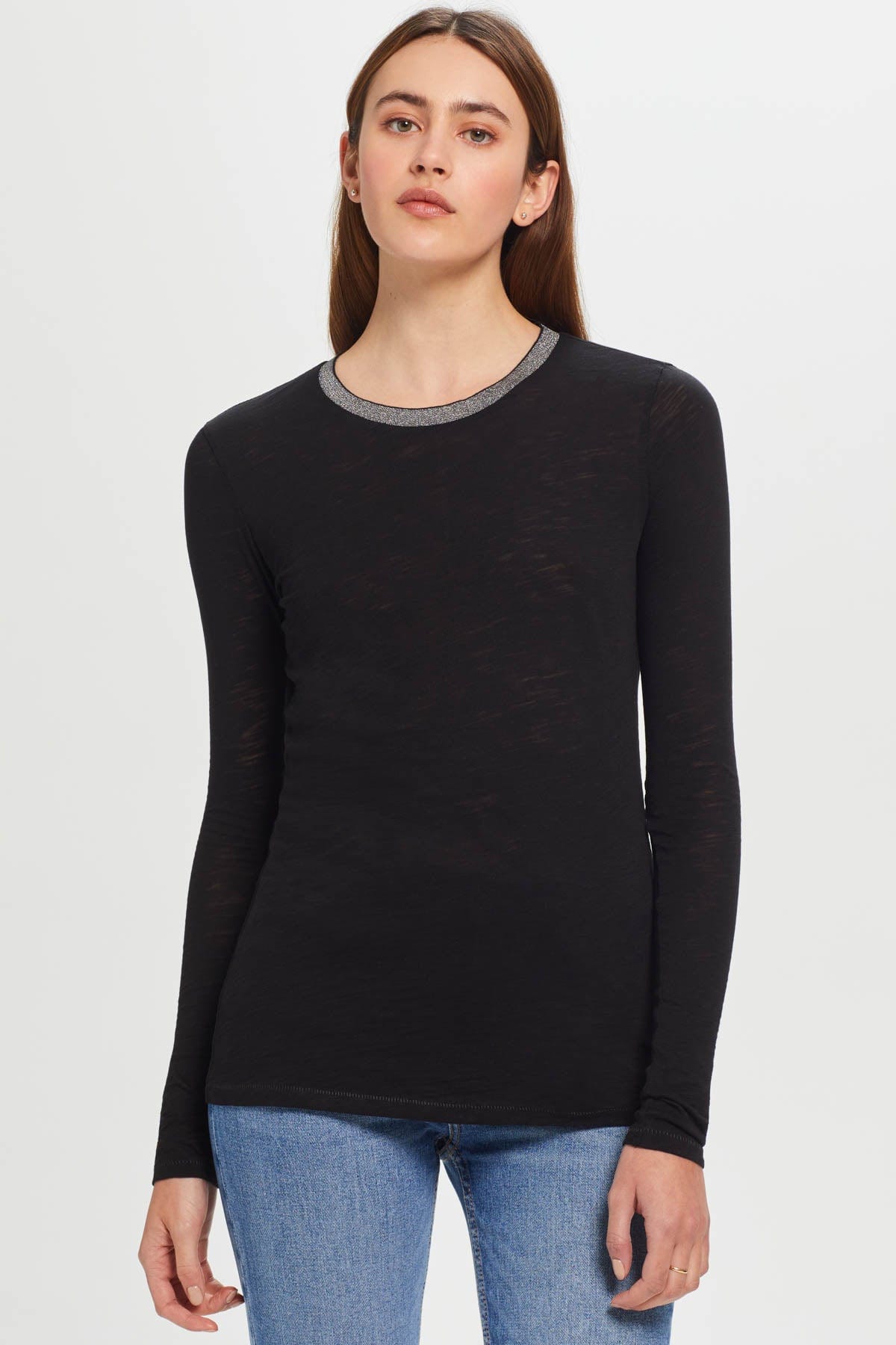 Long Sleeve Pavé Ringer Tee - Goldie LeWinter #color_black